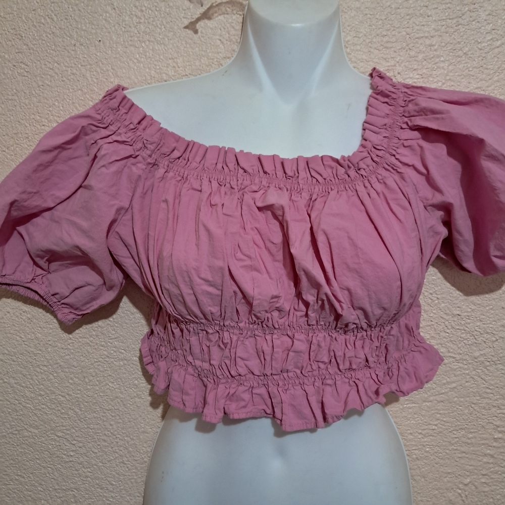 Zara Croppes  Pink Puff Sleeve Top Wome SIZE S